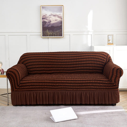 Image of light-coffee and dark-coffee single sofa bubble gauze sofa cover with skirt - full elastic dustproof single seater 90-140cm  ideal for luxury casual home interiors