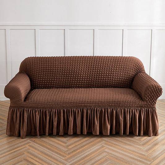 Image of light coffee three-person sofa bubble gauze sofa cover with skirt - full elastic dustproof three-person seater 190-230cm  ideal for luxury casual home interiors