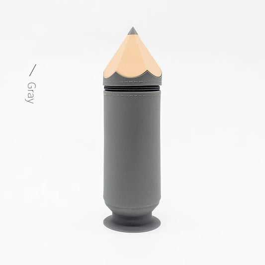 Image of grey creative silicone pencil case - high-value stationery  - large capacity desk organizer  suitable for aged care, corporate offices, and commercial settings