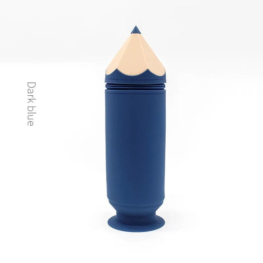 Image of dark blue creative silicone pencil case - high-value stationery  - large capacity desk organizer  suitable for aged care, corporate offices, and commercial settings