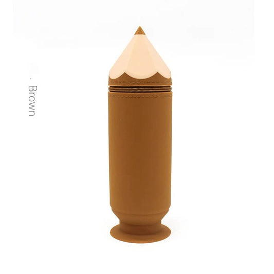 Image of brown creative silicone pencil case - high-value stationery  - large capacity desk organizer  suitable for aged care, corporate offices, and commercial settings