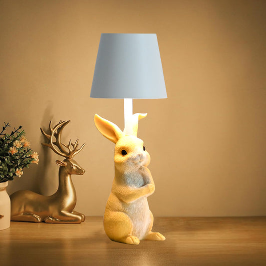 Image of yellow bunny white lampshade adorable rabbit resin table lamp - 3-color led, usb rechargeable, touch dimming  ideal for luxury casual home interiors