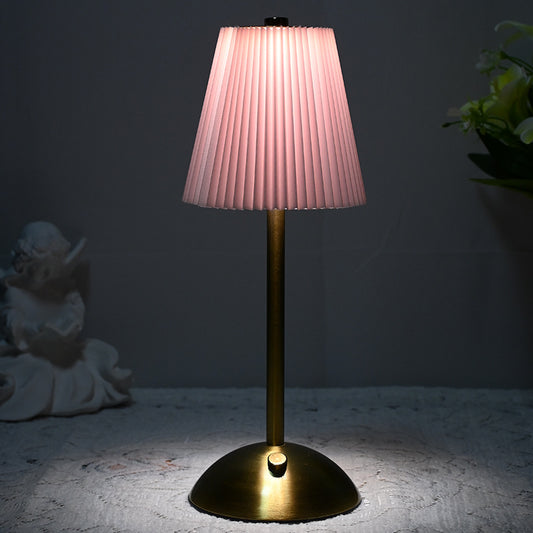 Image of pink elegant pleated fabric table lamp - 3-color led, usb rechargeable, touch dimming  ideal for luxury casual home interiors