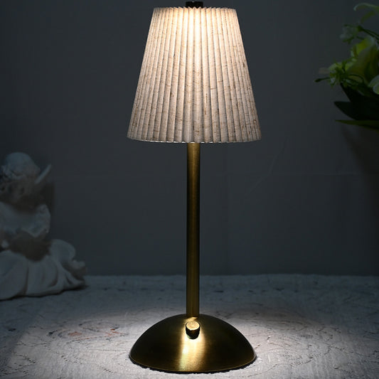 Image of beige elegant pleated fabric table lamp - 3-color led, usb rechargeable, touch dimming  ideal for luxury casual home interiors