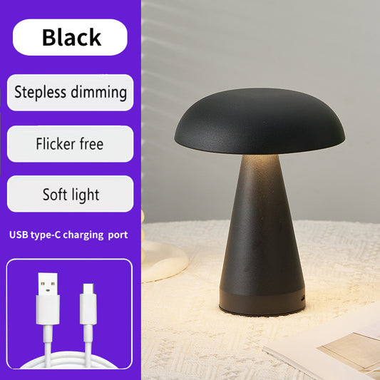 Image of black metal mushroom table lamp - rechargeable touch control ambient light with remote  ideal for luxury casual home interiors
