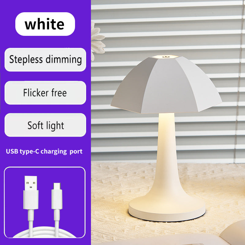 Image of white nordic umbrella mushroom table lamp - dimmable ambient light  ideal for luxury casual home interiors