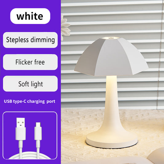 Image of white nordic umbrella mushroom table lamp - dimmable ambient light  ideal for luxury casual home interiors