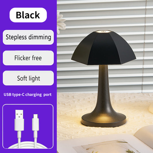 Image of black nordic umbrella mushroom table lamp - dimmable ambient light  ideal for luxury casual home interiors