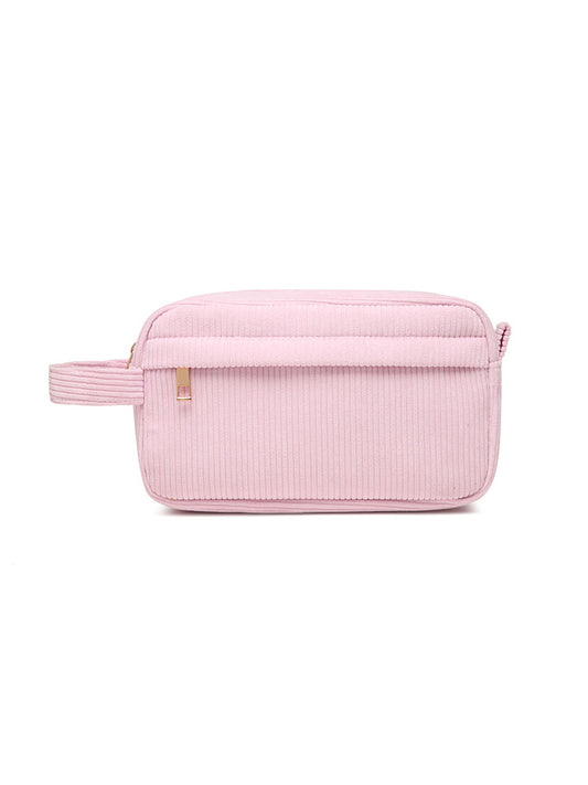 Image of pink 2-pcs corduroy pencil case - large capacity storage bag  suitable for aged care, corporate offices, and commercial settings