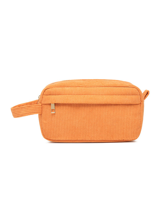 Image of orange 2-pcs corduroy pencil case - large capacity storage bag  suitable for aged care, corporate offices, and commercial settings