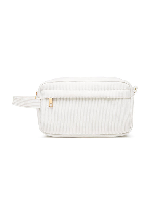 Image of white 2-pcs corduroy pencil case - large capacity storage bag  suitable for aged care, corporate offices, and commercial settings