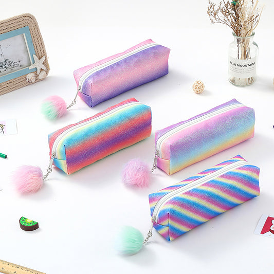 Image of rainbow glitter pencil cases - set of 4 sparkly stationery pouches  suitable for aged care, corporate offices, and commercial settings