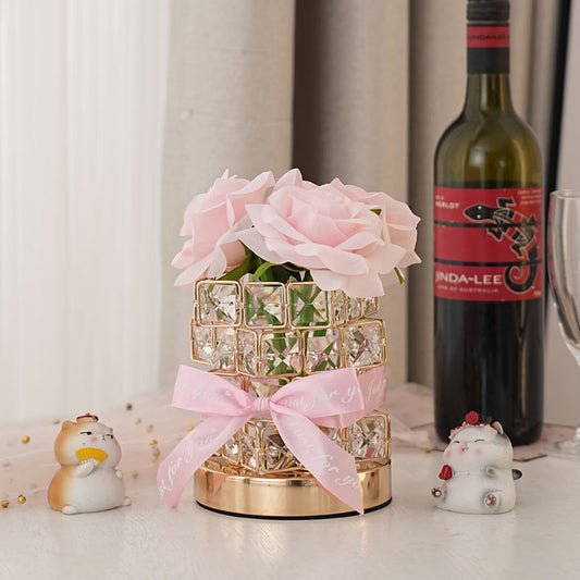 Image of pink rose led crystal flower table lamp - usb rechargeable touch control night light  ideal for luxury casual home interiors