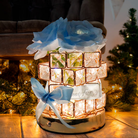 Image of blue rose led crystal flower table lamp - usb rechargeable touch control night light  ideal for luxury casual home interiors