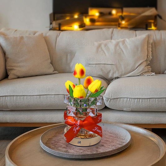 Image of orange yellow tulip led crystal flower table lamp - usb rechargeable touch night light  ideal for luxury casual home interiors