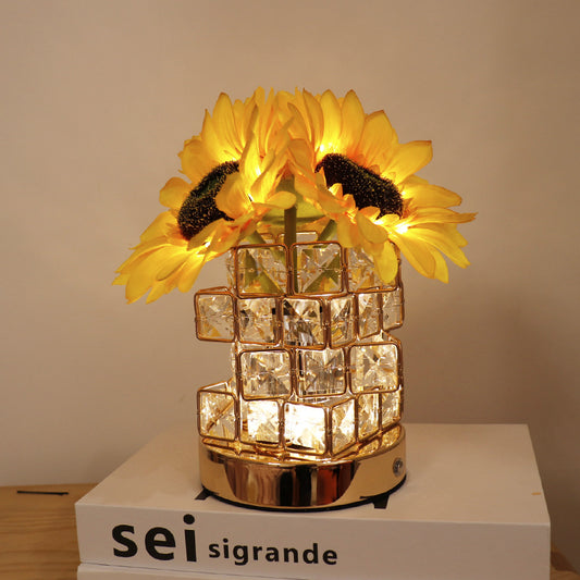 Image of sunflower led crystal flower table lamp - usb rechargeable touch control night light  ideal for luxury casual home interiors