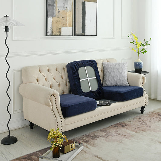 Image of 2 pcs navy blue elegant polyester sofa cover - full protection against cat scratches & wear  ideal for luxury casual home interiors