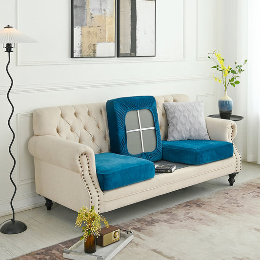 Image of 2 pcs peacock blue elegant polyester sofa cover - full protection against cat scratches & wear  ideal for luxury casual home interiors