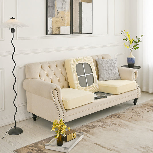Image of 2 pcs beige elegant polyester sofa cover - full protection against cat scratches & wear  ideal for luxury casual home interiors