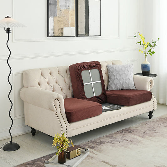 Image of 2 pcs coffee elegant polyester sofa cover - full protection against cat scratches & wear  ideal for luxury casual home interiors