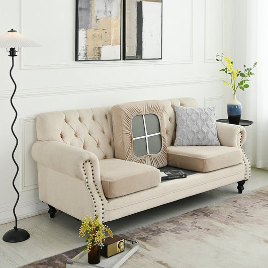 Image of 2 pcs khaki elegant polyester sofa cover - full protection against cat scratches & wear  ideal for luxury casual home interiors