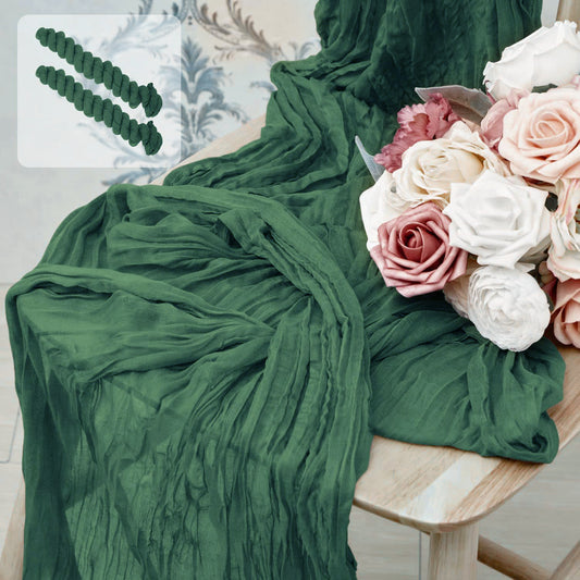 Image of dark green bohemian gauze table runner 2-pack - polyester fabric for party and birthday table decor  ideal for luxury casual home interiors