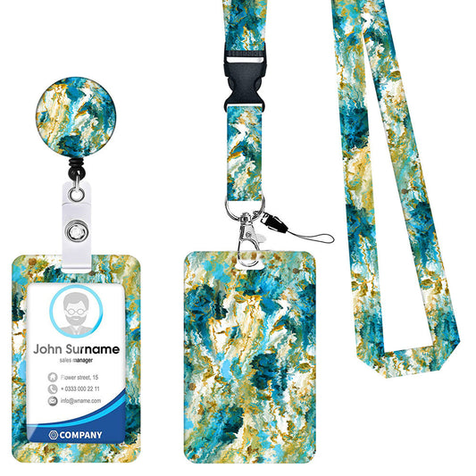 Image of 2 pcs blue and green retractable badge reel & id card holder set with lanyard - durable abs plastic  suitable for aged care, corporate offices, and commercial settings