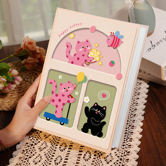 Image of cover 1 colorful 7-inch 100-photo cartoon cat album - large capacity family photo storage book with suede and crystal cover  available at The Epic Shop