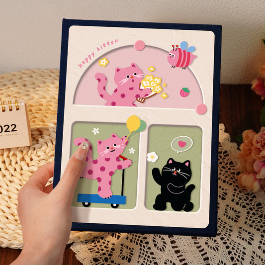 Image of cover 2 colorful 7-inch 100-photo cartoon cat album - large capacity family photo storage book with suede and crystal cover  available at The Epic Shop