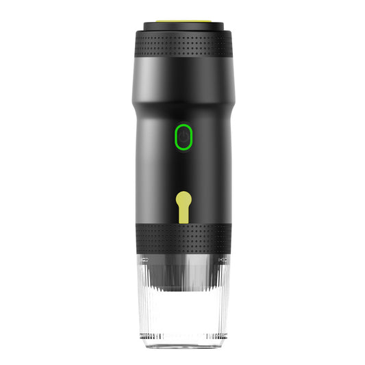 Image of black 3-in-1 portable electric espresso maker - rechargeable travel coffee machine for capsules & ground coffee  versatile for both home and professional use