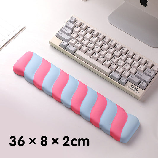 Image of blue 2pcs ergonomic wavy keyboard wrist rest - comfortable typing support cushion  suitable for aged care, corporate offices, and commercial settings