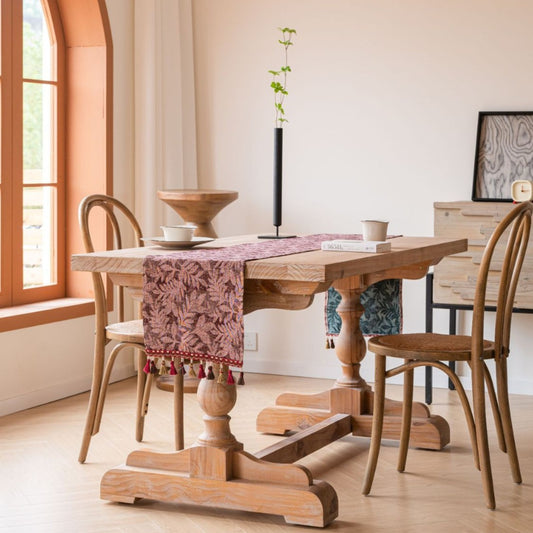 Image of jacquard red water plant 33-180cm elegant geometric jacquard table runner with tassels - modern dining & coffee table decor  ideal for luxury casual home interiors
