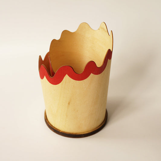 Image of 2pcs red creative wooden pencil shaving pen holder - novelty desk organizer & stationery storage  suitable for aged care, corporate offices, and commercial settings
