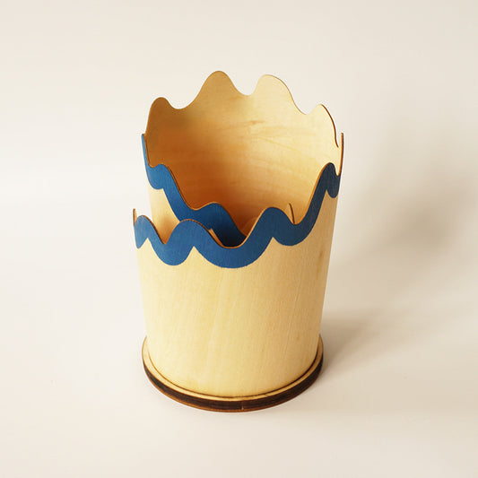 Image of 2pcs blue creative wooden pencil shaving pen holder - novelty desk organizer & stationery storage  suitable for aged care, corporate offices, and commercial settings