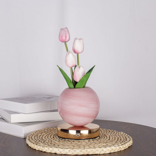 Image of pink tulip night light - floral table lamp for bedroom ambiance  ideal for luxury casual home interiors
