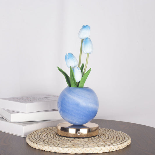 Image of blue tulip night light - floral table lamp for bedroom ambiance  ideal for luxury casual home interiors