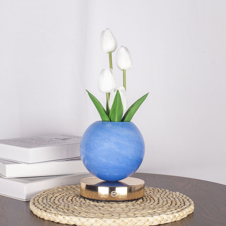 Image of white tulip night light - floral table lamp for bedroom ambiance  ideal for luxury casual home interiors