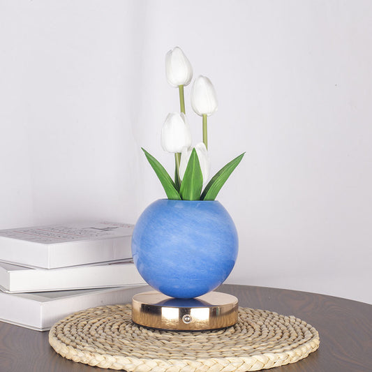 Image of white tulip night light - floral table lamp for bedroom ambiance  ideal for luxury casual home interiors