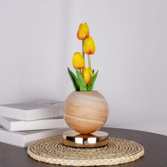 Image of orange tulip night light - floral table lamp for bedroom ambiance  ideal for luxury casual home interiors