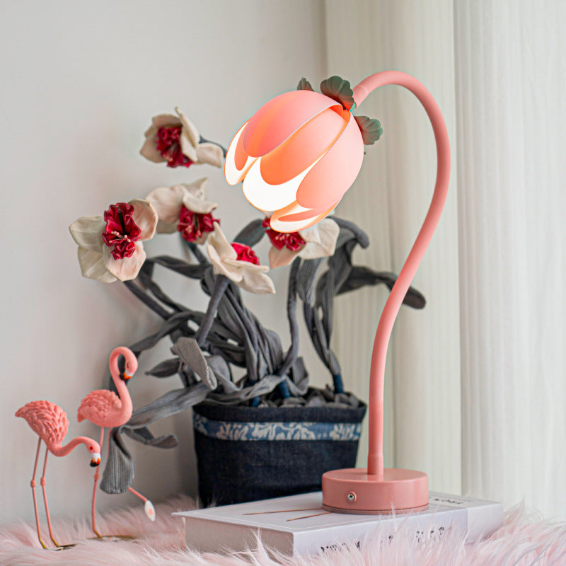 Image of pink led tulip desk lamp - flexible gooseneck, decorative flower table light  versatile for both home and professional use