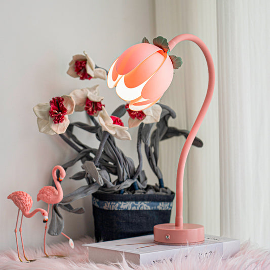 Image of pink led tulip desk lamp - flexible gooseneck, decorative flower table light  versatile for both home and professional use