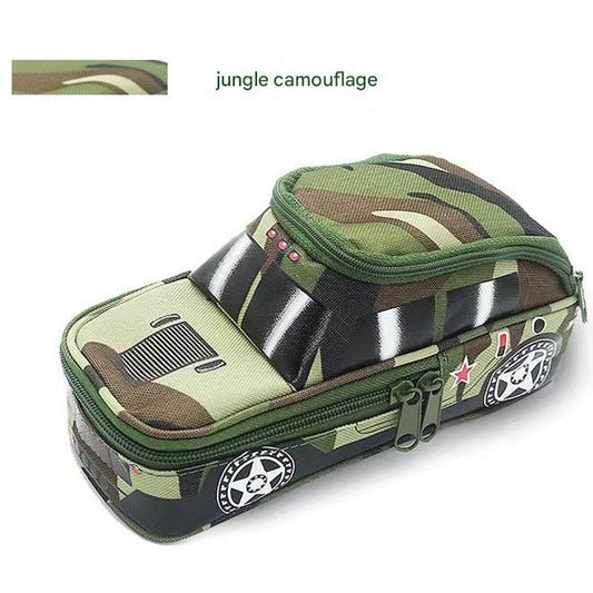 Image of camouflage car shaped pencil case - large capacity stationery organizer pouch (jungle camouflage)  suitable for aged care, corporate offices, and commercial settings