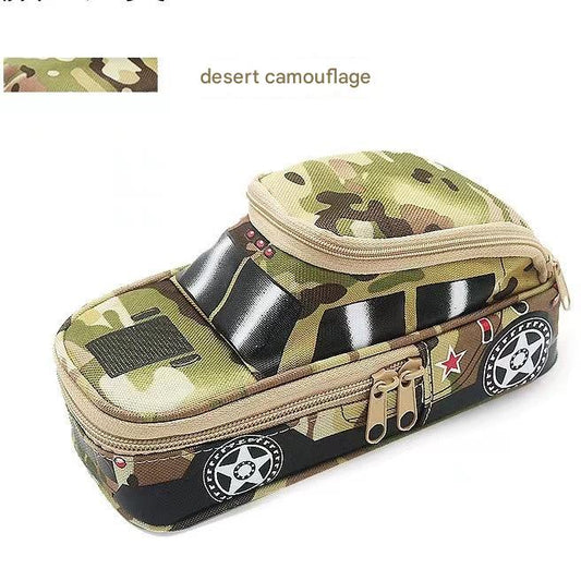 Image of camouflage car shaped pencil case - large capacity stationery organizer pouch (desert camouflage)  suitable for aged care, corporate offices, and commercial settings