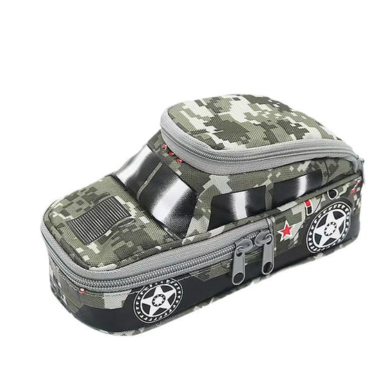 Image of camouflage car shaped pencil case - large capacity stationery organizer pouch (camouflage gray)  suitable for aged care, corporate offices, and commercial settings