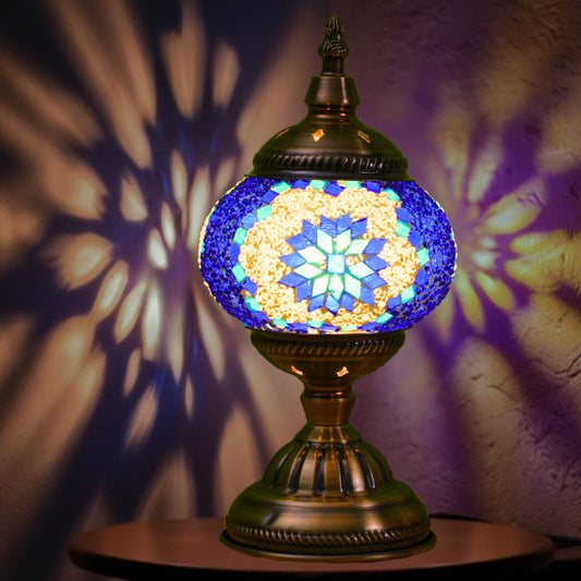 Image of blue exotic mosaic table lamp - handmade turkish/moroccan style, 3-color led (style 1)  versatile for both home and professional use