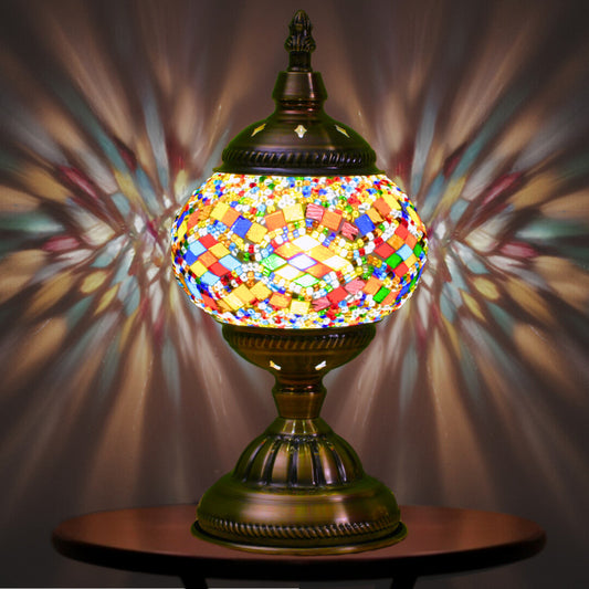 Image of colorful exotic mosaic table lamp - handmade turkish/moroccan style, 3-color led (style 2)  versatile for both home and professional use