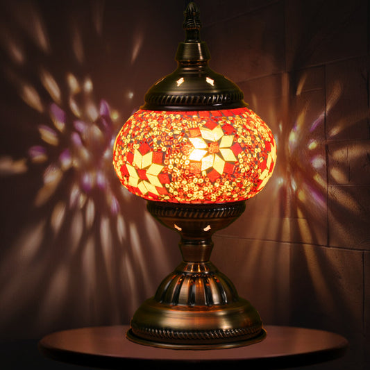 Image of red exotic mosaic table lamp - handmade turkish/moroccan style, 3-color led (style 3)  versatile for both home and professional use