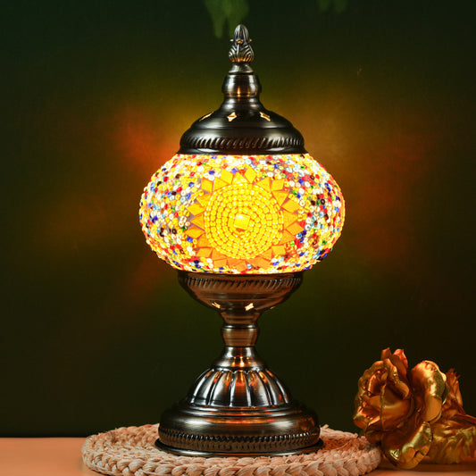 Image of sunflower exotic mosaic table lamp - handmade turkish/moroccan style, 3-color led (style 5)  versatile for both home and professional use