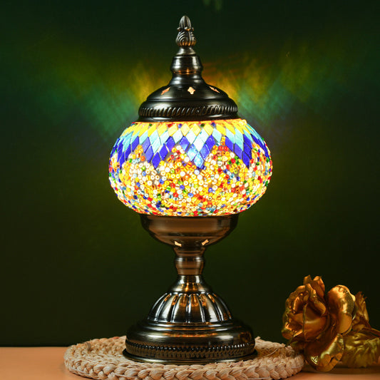 Image of blue prism exotic mosaic table lamp - handmade turkish/moroccan style, 3-color led (style 6)  versatile for both home and professional use