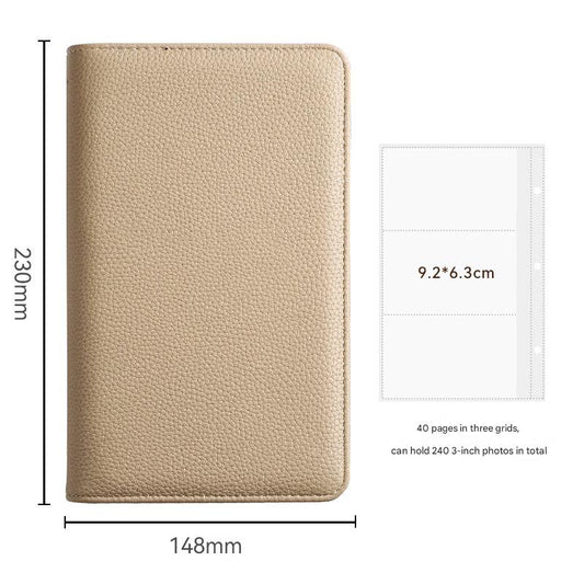 Image of beige pu leather zippered photo album - holds 240 3 prints"  ideal for luxury casual home interiors